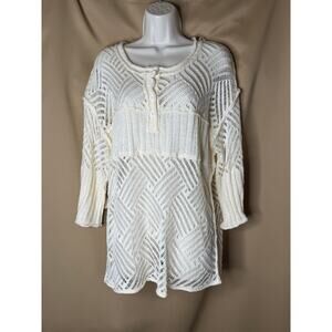 POL Boho Cream Open Weave Loose Knit Sweater S New